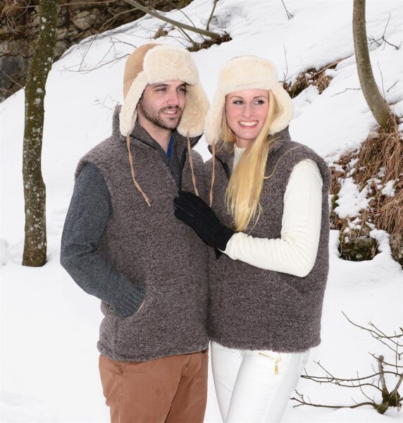 Wollweste Lammwolle Winterweste ärmellos Größe S-XXL braun Unisex