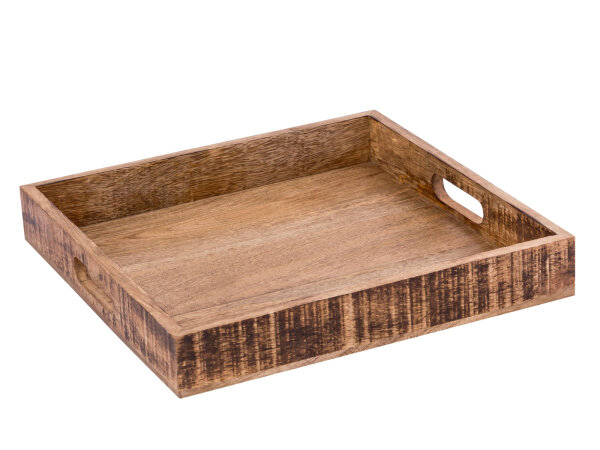 Holztablett Servierbrett Deko Tablett eckig Vintage Mangoholz massiv