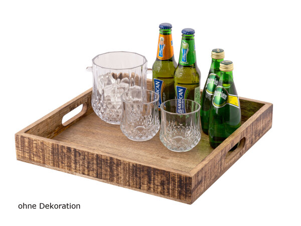 Holztablett Servierbrett Deko Tablett eckig Vintage Mangoholz massiv
