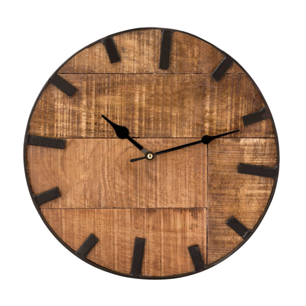 Wanduhr Wohnzimmeruhr aus Holz rund Vintage lautlos aus Mangoholz