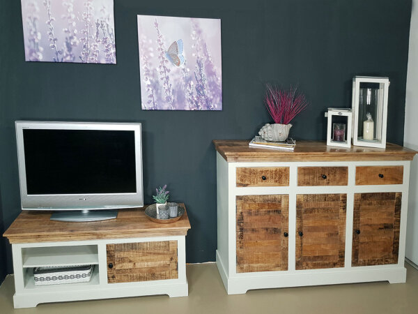 TV Lowboard TV Schrank B 114 H 45 cm Massivholz Fernsehschrank Ibiza