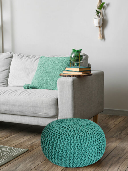 Strickhocker Pouf Sitzpouf Sitzpuff Grobstrick Pouf Bodenkissen Ø 45cm