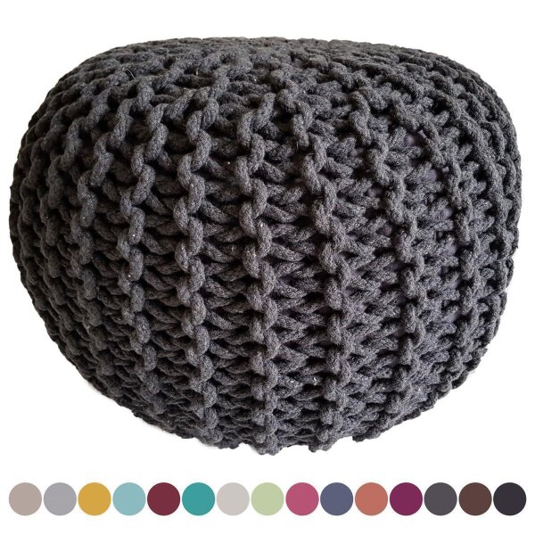 Pouf Strickhocker rund – handgemacht aus recycelter Baumwolle, nachhaltig Ø 55cm