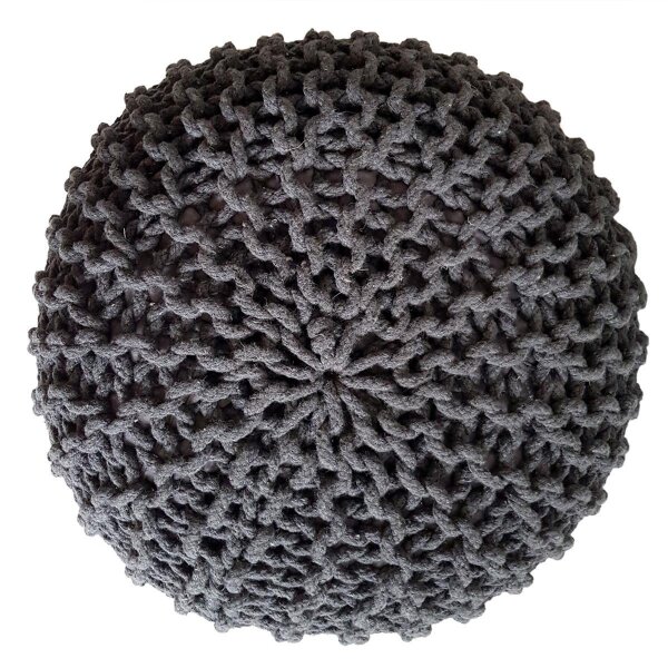 Pouf Strickhocker rund – handgemacht aus recycelter Baumwolle, nachhaltig Ø 55cm