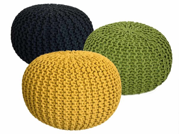 Strickhocker 3er Set Pouf Sitzpouf Sitzpuff Pouf Bodenkissen Ø 55cm
