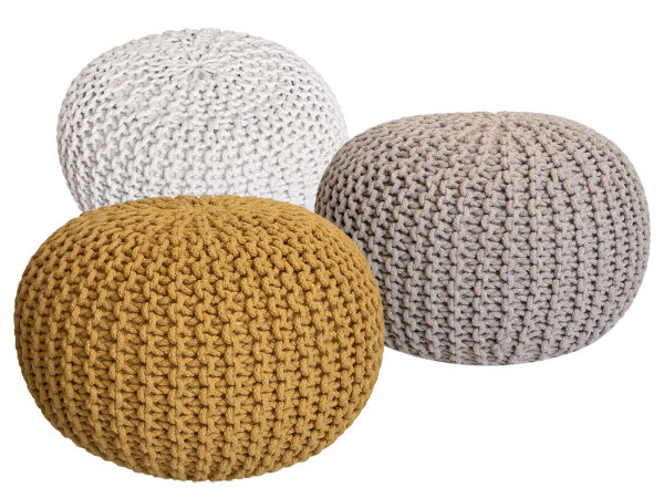 Strickhocker 3er Set Pouf Sitzpouf Sitzpuff Pouf Bodenkissen Ø 55cm