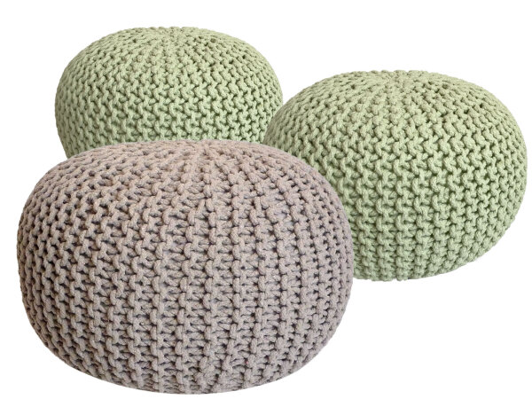 Strickhocker 3er Set Pouf Sitzpouf Sitzpuff Pouf Bodenkissen Ø 55cm