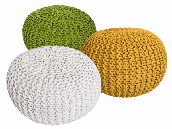 Strickhocker 3er Set Pouf Sitzpouf Sitzpuff Pouf Bodenkissen Ø 55cm