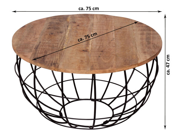 Couchtisch nachhaltig rund Wohnzimmer-Tisch Massivholz London 75cm