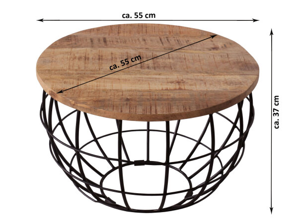 Couchtisch nachhaltig rund Wohnzimmer-Tisch Massivholz London 55cm