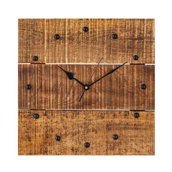 Wanduhr Holzuhr Wohnzimmer lautlos quadratisch aus Mangoholz massiv
