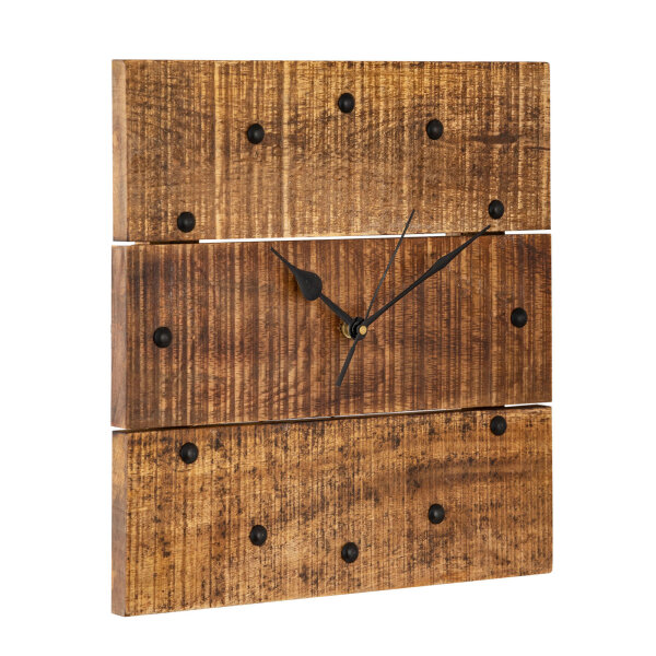 Wanduhr Holzuhr Wohnzimmer lautlos quadratisch aus Mangoholz massiv