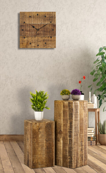 Wanduhr Holzuhr Wohnzimmer lautlos quadratisch aus Mangoholz massiv