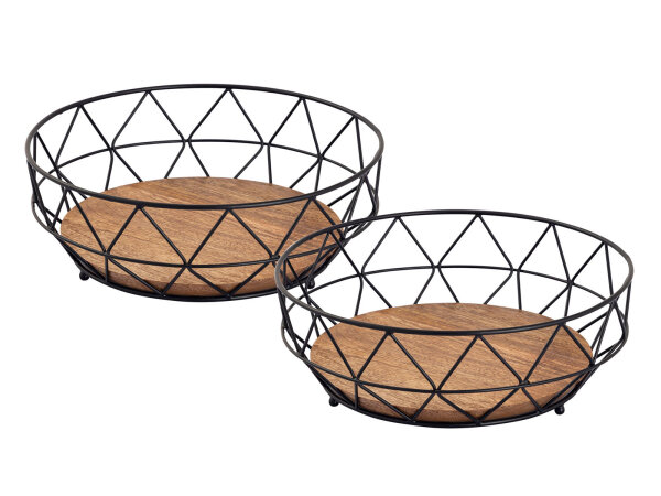 Obstkorb Set 2 Stück Brotkorb Obstschale rund ø 28 H 10 cm Metall schwarz