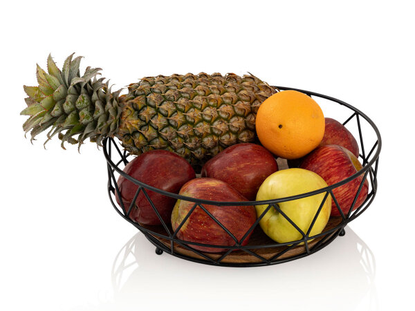Obstkorb Set 2 Stück Brotkorb Obstschale rund ø 28 H 10 cm Metall schwarz