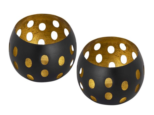 Teelichthalter Set 2-teilig Kerzenhalter Kugelform schwarz innen vergoldet