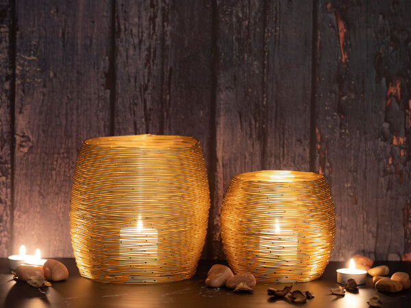 Teelichthalter Set 2-teilig Windlichter Kerzenständer Paris gold Kerzenhalter