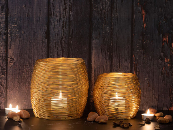 Teelichthalter Set 2-teilig Windlichter Kerzenständer Paris gold Kerzenhalter