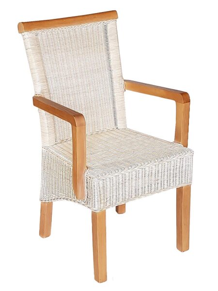 Esszimmer Stuhl mit Armlehnen Rattanstuhl weiß Korbstuhl Rattan nachhaltig