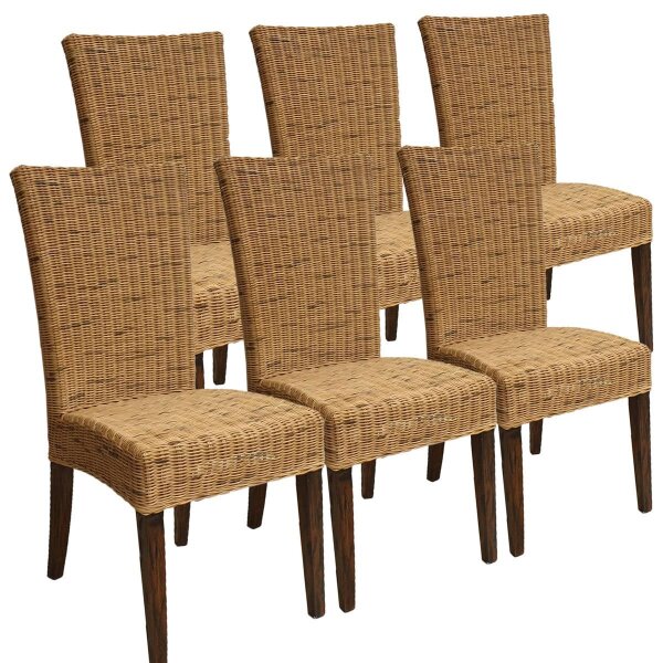 Esszimmer Stühle Set 6 Stück Rattanstühle Korbstühle Cardine Sitzkissen braun