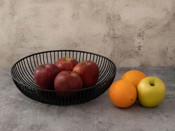 Brotkorb 12-teilig Metall ø 28 x 7 cm Obstschale rund Brotkorb schwarz o. silber