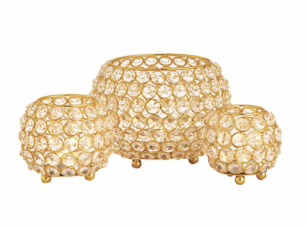 Kerzenhalter Set 3-teilig Teelichthalter Kerzenständer gold o. silber Kristall