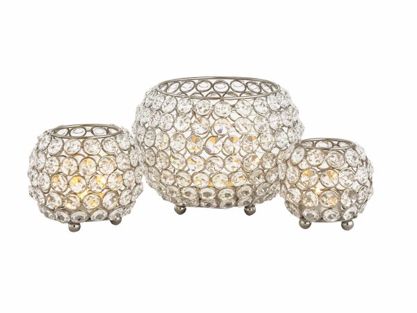 Kerzenhalter Set 3-teilig Teelichthalter Kerzenständer gold o. silber Kristall