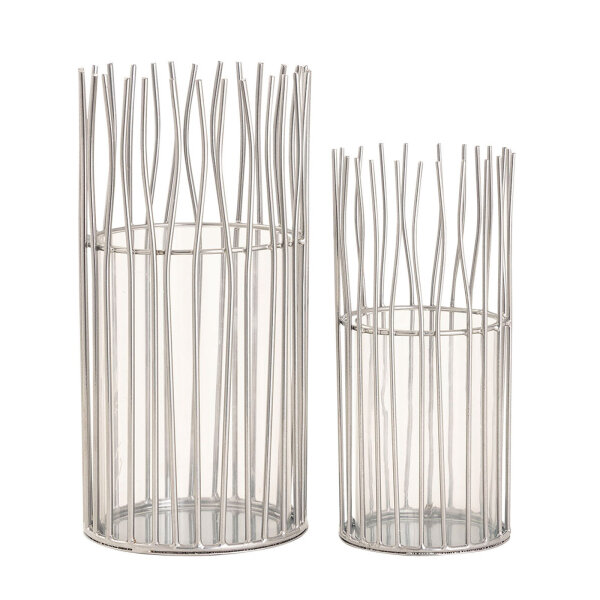Windlicht Set 2-teilig Kerzenhalter Teelichthalter Loft schwarz o. silber