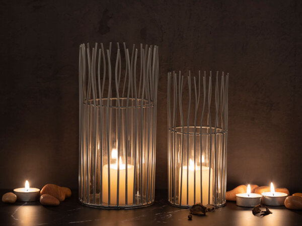 Windlicht Set 2-teilig Kerzenhalter Teelichthalter Loft schwarz o. silber