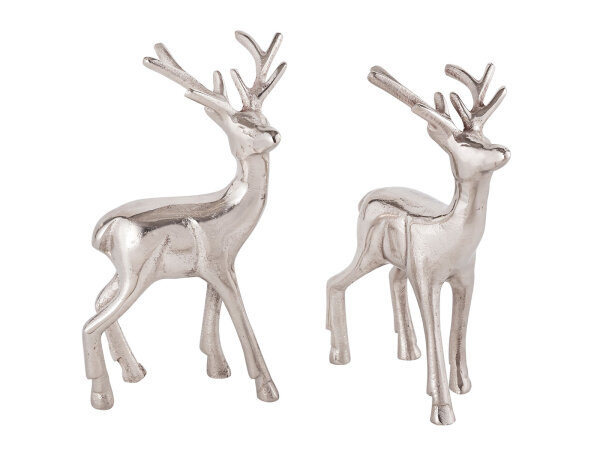 Deko Figur Hirsch 2er Set Tischdekoration Tierfigur silber o. gold Aluminium