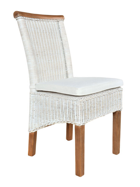 Esszimmer Stuhl Rattanstuhl Essstisch Stuhl weiß Perth Rattan natur Korbstuhl