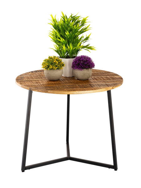Couchtisch rund Massivholz ø 56cm Wohnzimmertisch Beistelltisch Metall