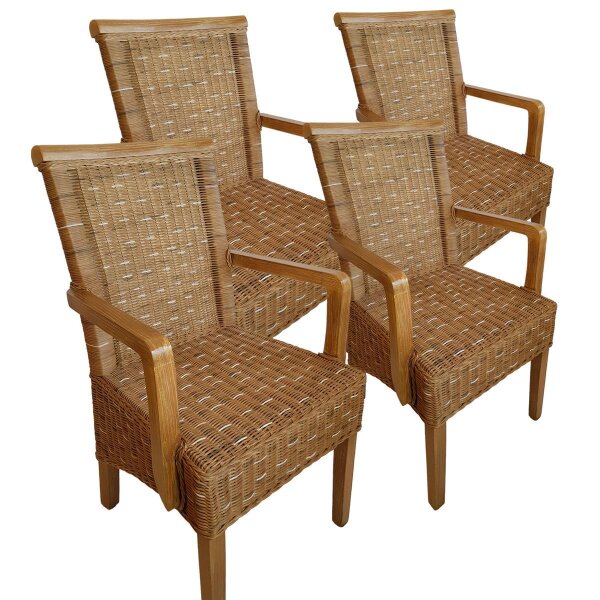 Esszimmer Stühle Set mit Armlehnen 4 Stück Rattanstühle braun nachhaltig