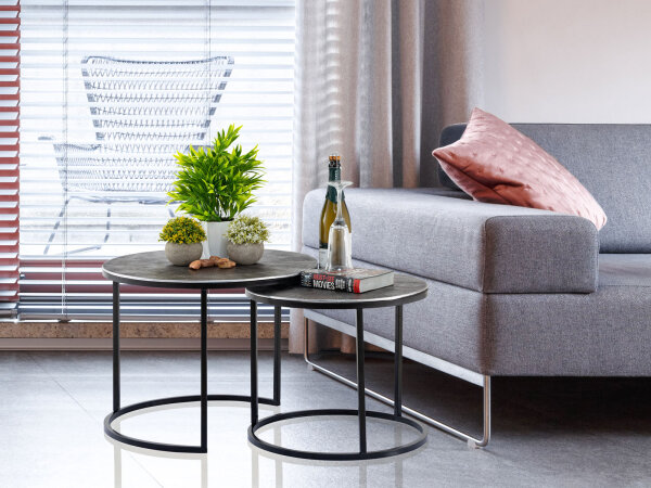 Couchtisch Set 2-teilig ø 55 Beistelltisch silber rund Wohnzimmer