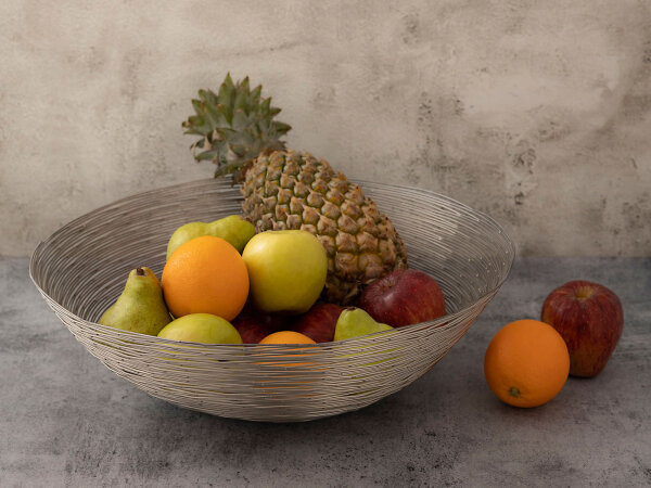Obstschale Drahtstruktur Brotkorb Obstkorb Metall rund silber Ø 40 cm