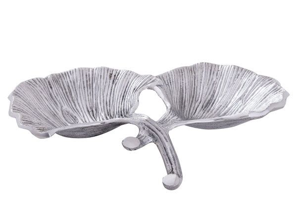 Dekoschale Schale Aluminium Ginkgo 2 Blatt gold o. silber Blattschale