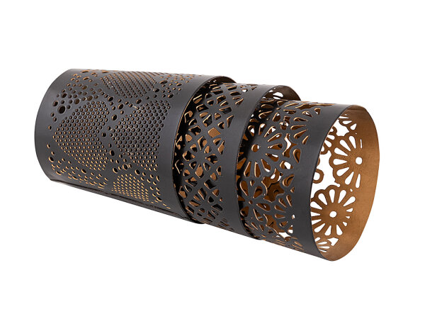 Kerzenhalter 3er Set Kerzenständer Kreta Teelichthalter rund schwarz gold