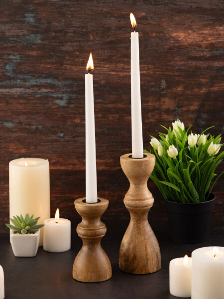 Kerzenständer 2er Set Stabkerzen Kerzenhalter Kerzenleuchter Mangoholz
