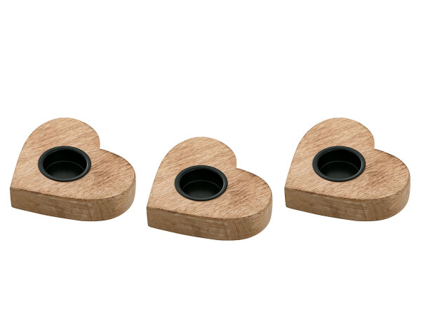 Teelichthalter 3er Set Kerzenständer Teelichter Herzilein Kerzenhalter Mangoholz