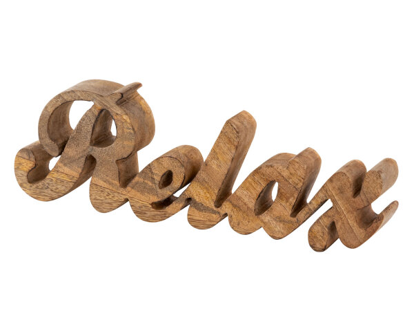 Schriftzug Holzfigur Relax Dekoschrift Mangoholz massiv B28x9cm