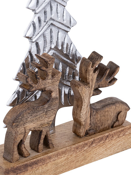 Dekofigur Weihnachtsbaum Hirschen 20x31cm Weihnachtsdeko Mangoholz Aluminium