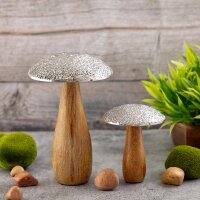Dekofiguren 2er Set Pilze Pilz-Optik Mangoholz Aluminium...