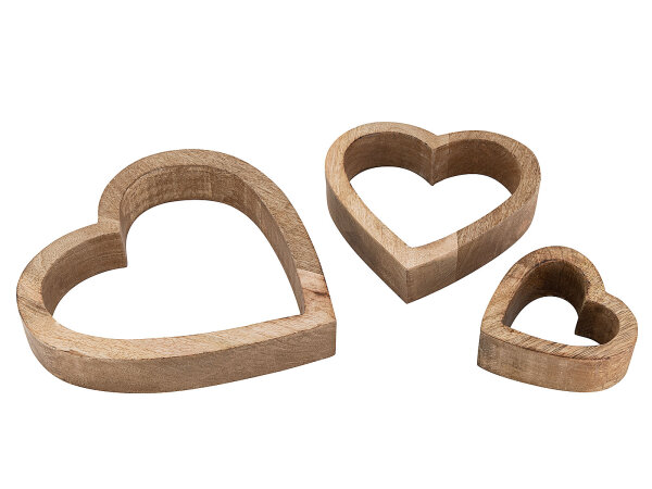 Dekofigur Herzen 3er Set Holzfigur 24/18/11cm Hochzeitsdekoration Mangoholz