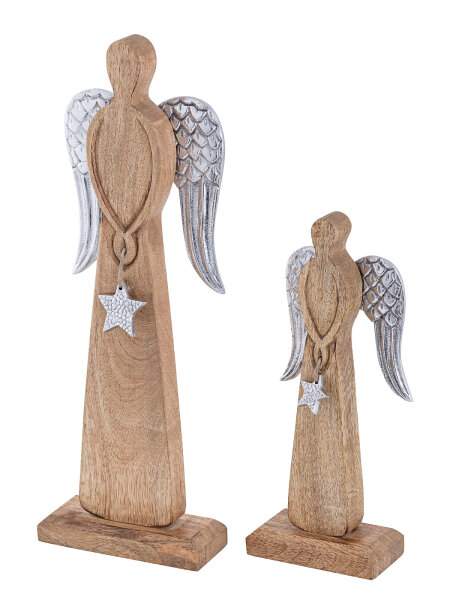 Dekofigur Engel 2er Set Weihnachtsdeko Aufsteller Mangoholz Aluminium