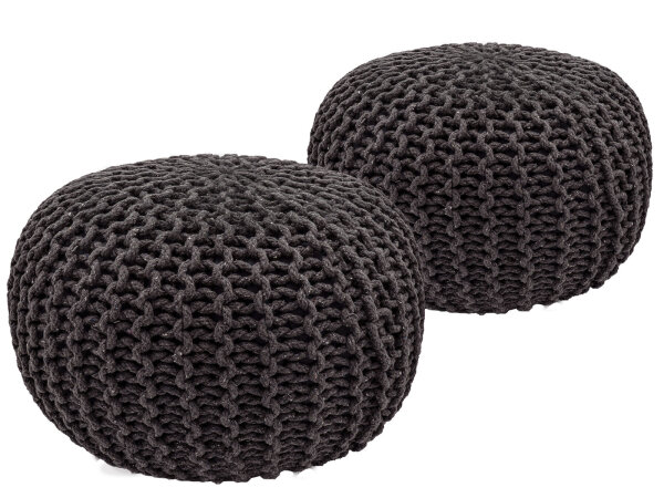 Strickhocker 2er Set Pouf Sitzpouf Sitzpuff Pouf Bodenkissen Ø 55cm grau + grau