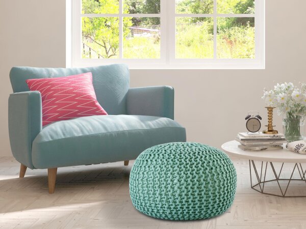 Pouf PREMIUM ø45cm Sitzhocker Strickpouf Innen Terrasse Pool Garten Ocean Wave