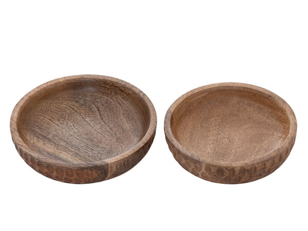Holzschale 2er Set ø15/17cm H 4cm Dekoschale Tik & Tok rund Mangoholz Dekoschale