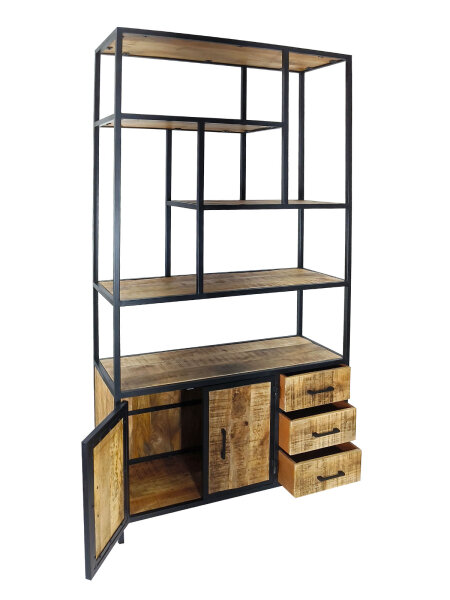 Standregal Bücherregal Regal 98x190x36cm Liverpool Metall-Gestell Holz & Metall