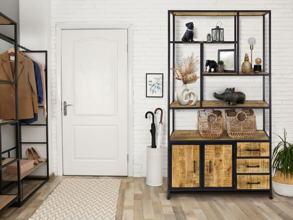 Standregal Bücherregal Regal 98x190x36cm Liverpool Metall-Gestell Holz & Metall