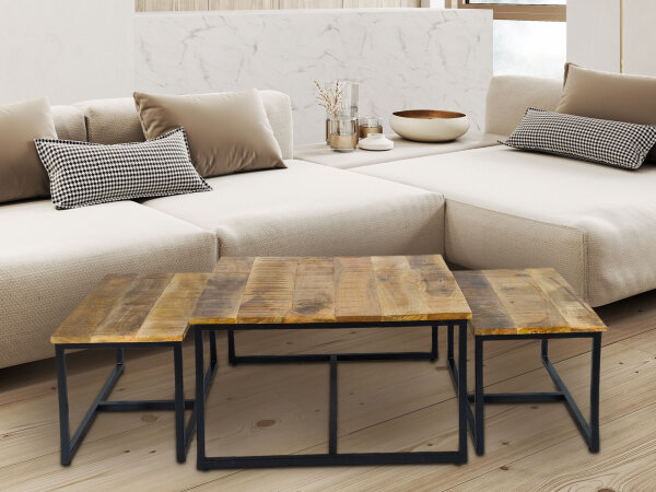 Couchtisch 3er Set Beistelltisch Satztisch Ontario Metall Gestell massiv